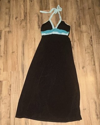 Y2K Candie's Maxi Dress Halter Neck Black Blue White Long Tie Strap  Sleeveless M | eBay