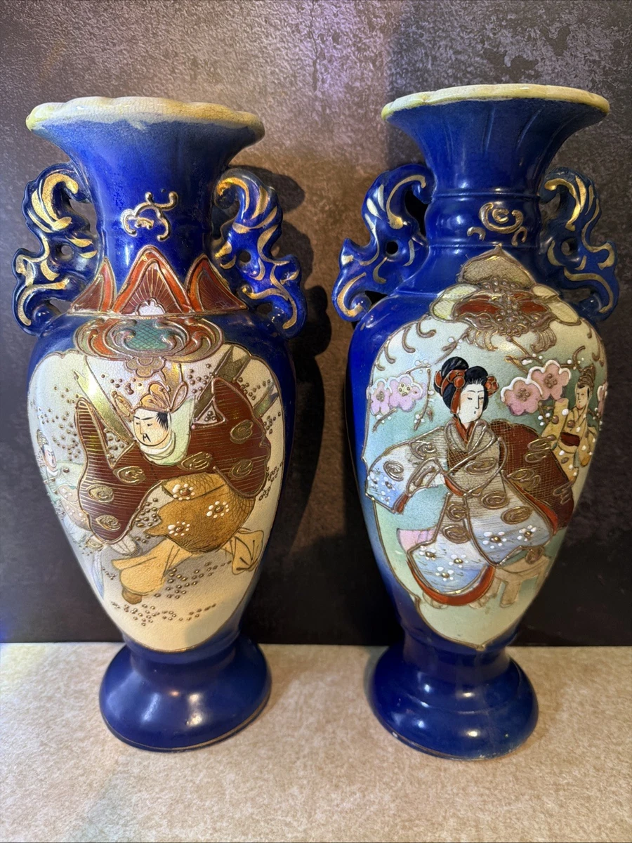 蓝色日本古董花瓶| eBay