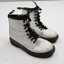 Dr. Martens 1460 J Unisex Kids White Leather Lace-Up Combat Boots US 2 UK 1 EU