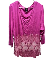 JM Collection top womens plus size 3X petunia pink 3/4 sleeve New! shirt