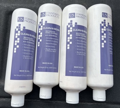 4 PACK Clean-N-Mean Waterless Hand Cleaner with Scrubbers - 22oz