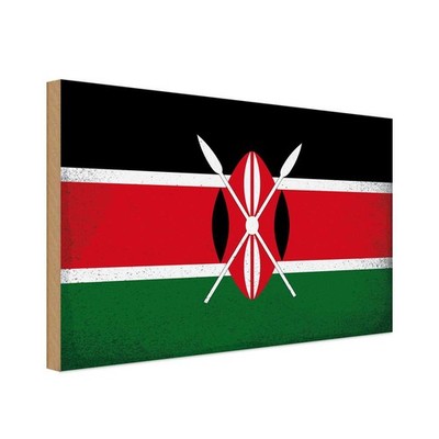 Holzschild 12x18 cm Kenia Kenya Vintage Flagge Fahne Wappen Deko Geschenk Holz S