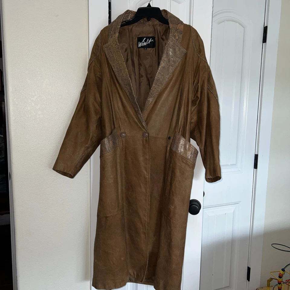 De colección. Chaqueta plumero gabardina de cuero marrón, piel de serpiente vaquera occidental de 1980 M Foto 3 de 4