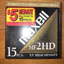 MAXELL MF2HD 3.5" High Density Floppy Disks 15-Pack Double Sided  New SEALED