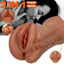 2in1 Male Masturbators Realistic Vagina Oral Mouth Pocket Pussy Sex Toy for Men