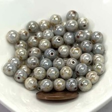 Czech Pressed Druk Round Smooth Glass Beads 6mm ChalkWhite Green Lstr 80pc CL104
