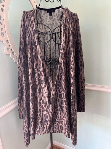 Saks Fifth Avenue Cashmere M Leopard Open Cardigan Pullover Mob Duster LUXUS