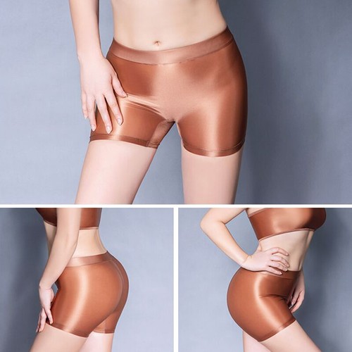 Women Opaque Wet Look Leggings Shiny Satin Panties Gym Fitness Shorts - Picture 6 of 21