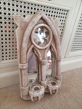 Gothic Arch Mirror Double Candle Sconce Stone Home/Garden Ornament