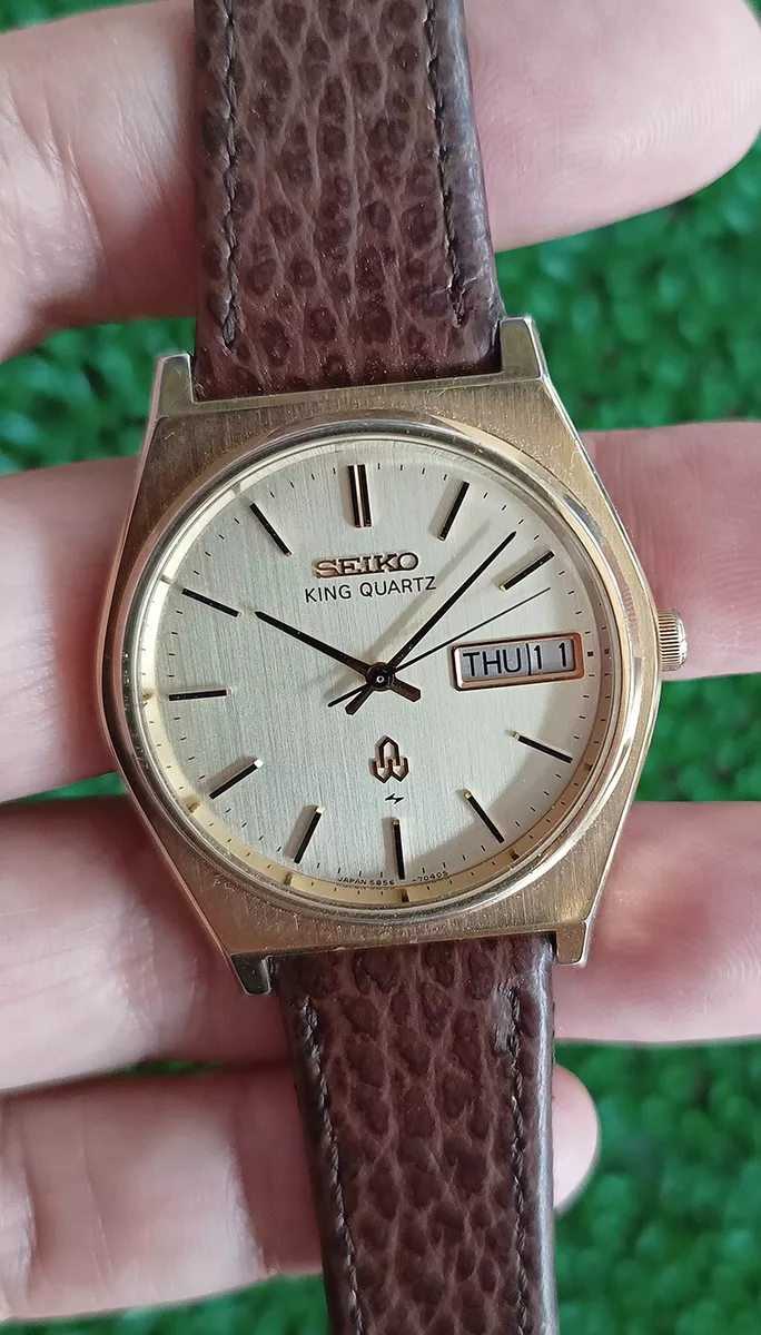 RARE VINTAGE SEIKO KING QUARTZ DAY/DATE MODEL 5856-7030 GOLD TONE JAPAN  WATCH