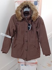 Hollister Faux Fur Lined Cozy Parka Jacket Coat Dark Brown Womens Size Large