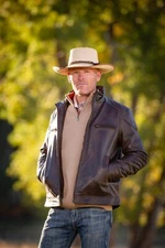 Wyoming Traders Mens Houston Brown Leather Concealed Carry Zip Up Jacket