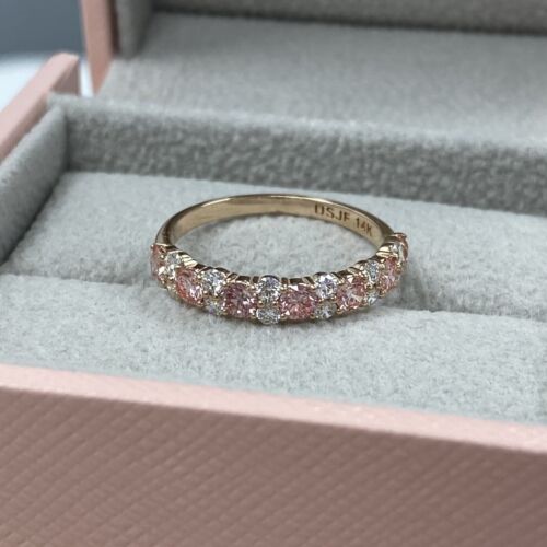 Bracelet de mariage demi-éternité diamant cultivé en laboratoire alterné rose et blanc 1 ct 14 carats - Photo 3 sur 8