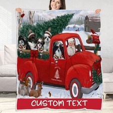 Shih Tzu Dog Blanket Personalized Throw Woven Fleece Sherpa Christmas NWT
