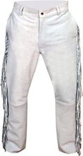 Men White Native American White Western Buckskin Ragged Leather Pants Mountain