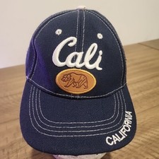 Cali Bear Cap Hat Leather Patch Embroidered Hook Loop Blue Denim California