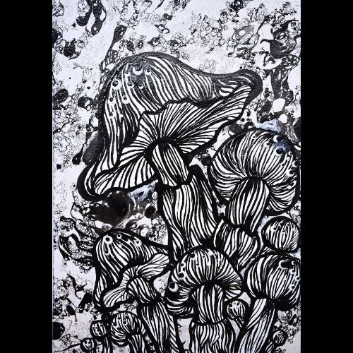 ACEO originale fungo acrilico nuovi stili di pittura carta d'arte 100% fatta a mano OO - Foto 1 di 7