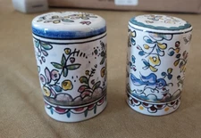 Hand painted earthenware pottery salt and pepper shakers