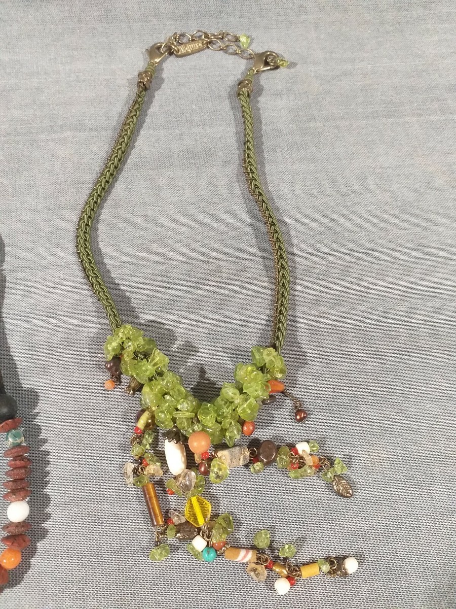 Lot De 5 Colliers Fantaisie Nature Bijoux - Pierre, Bois, Métal, Nacre - Occasion