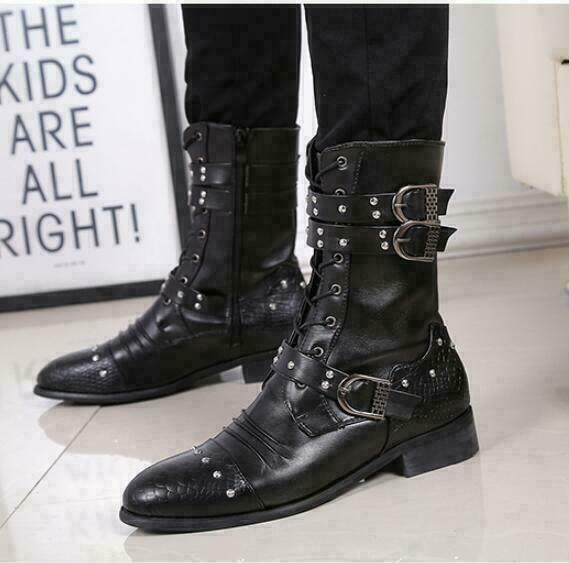 Autumn Men's Lace Up Zip Rivet Punk Rock Boots Goth Band