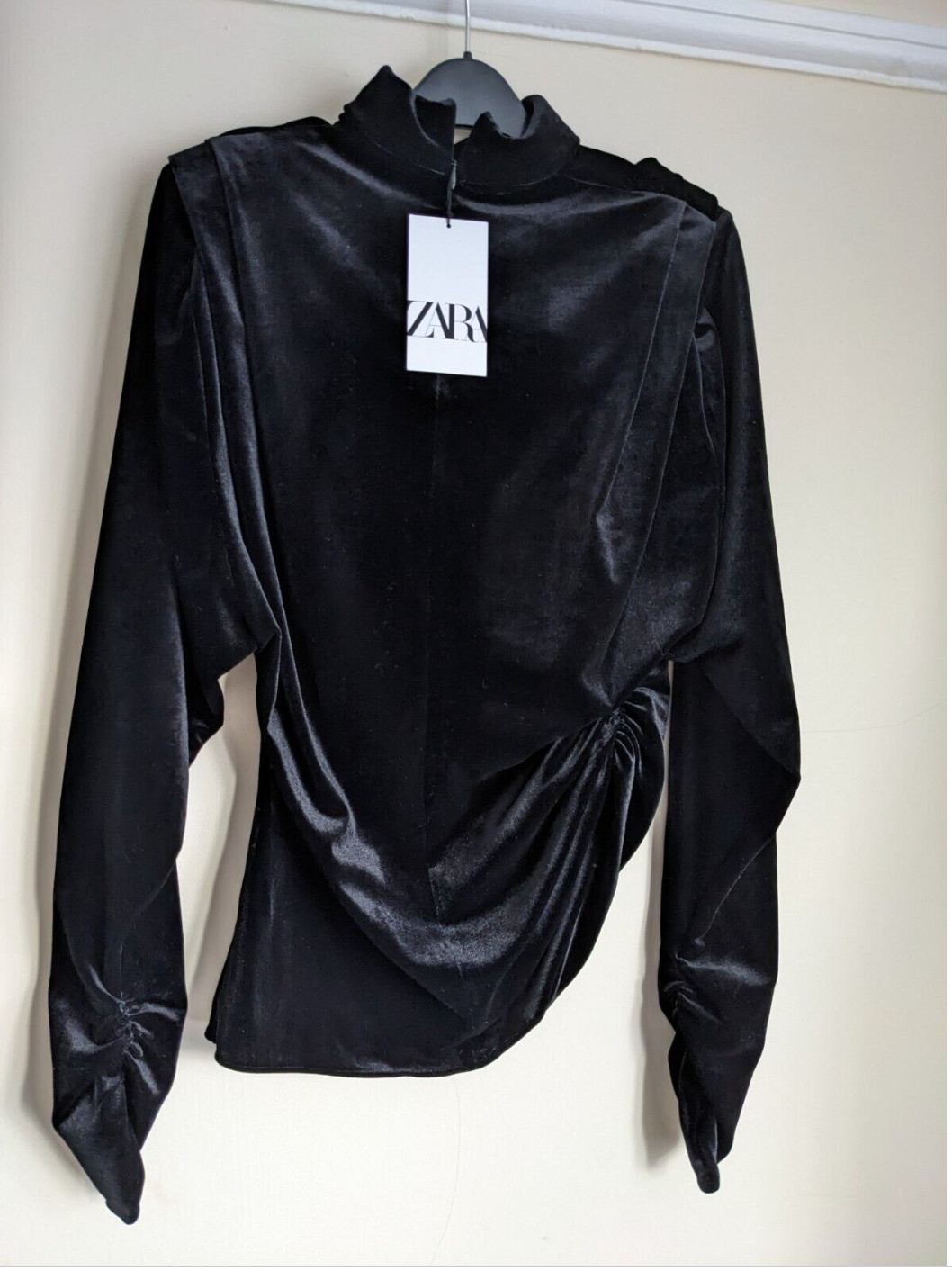 Zara Trinny BLACK VELVET TOP Sz Xl with Shoulders Pads Draped 💕 ref 9171/987 image 7