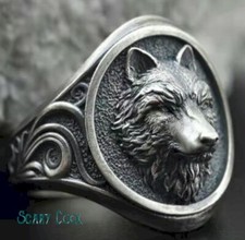 SUKKCCNO S925 Sterling Silver Loyal Wolf Totem Ring - Vintage Couple's Ring For Men & Women
