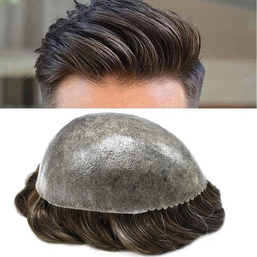 Mens Toupee Human Hair Systems Full Poly Thin Skin Hair Piece Replacement System - Picture 100 of 159