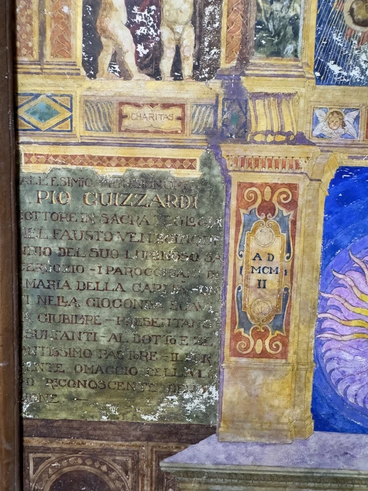 Imagen Sagrada Católica Arte Ilustrado Acuarela Técnica Mixta Italia De Colección Foto 3 de 4