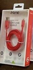 iHOME MICRO USB CABLE ANDROID DEVICES 6 FEET CHARGE SYNC NYLON RUBY RED CORD