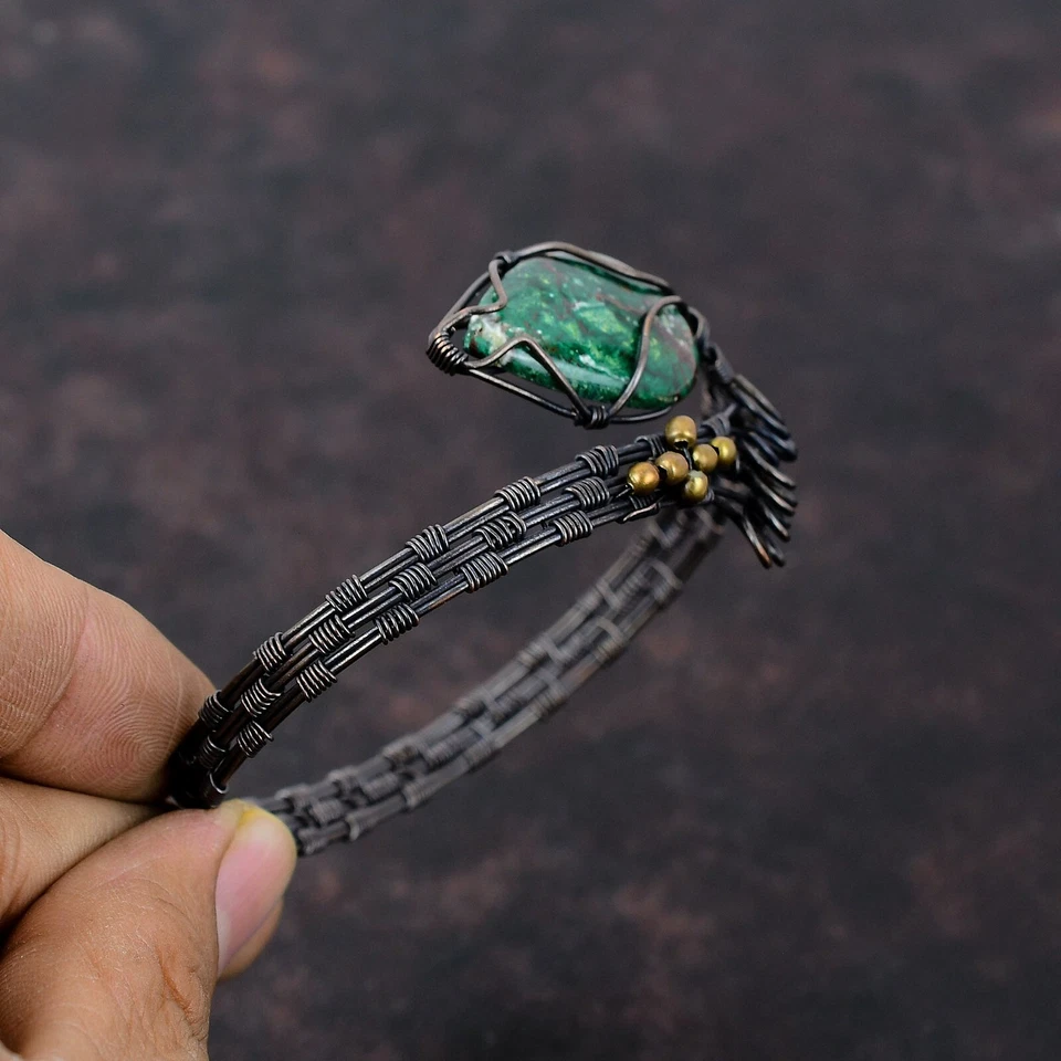 Подарок для нее медный куприт хризоколла ювелирные изделия с проволочной оберткой регулируемая манжета - Изображение 4 из 4