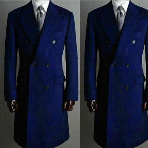 Men Formal Overcoat Wool Jacket Double Breasted Blazer Peak Lapel Tuxedos Coat - Picture 4 of 17
