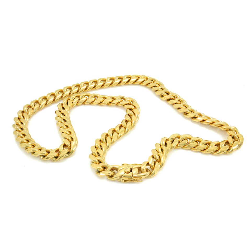 Men's 18k Gold Plated Stainless Steel Cuban Link Choker Chain - 10mm Thick, 16" Length