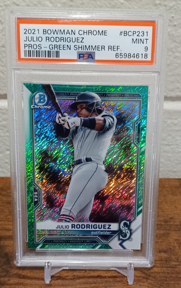 2021 Bowman Chrome Julio Rodriguez BCP231 Green Shimmer Refractor 41/99 PSA 9