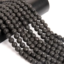 6/8/10/12/14mm Natural Black Lava Rock DIY Loose Beads for Jewellery Making 15"