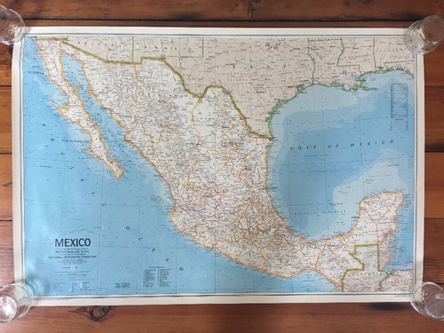 Vintage 1984 National Geographic Society Mexico Mexican Peninsula Map Poster