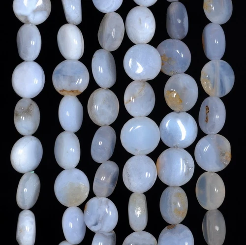 8MM CHALCEDONY BLUE AGATE GEMSTONE ROUND FLAT LOOSE BEADS 15.5" - Foto 4 di 4