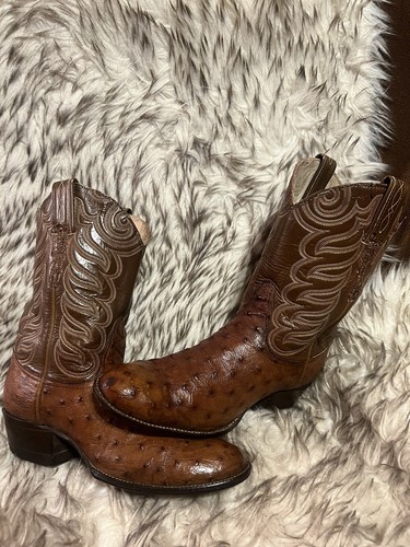 TONY LAMA HERREN TOP QUALITÄT STRAUSSEN & LEDER WESTERNSTIEFEL - Braun - Gr. 7 C
