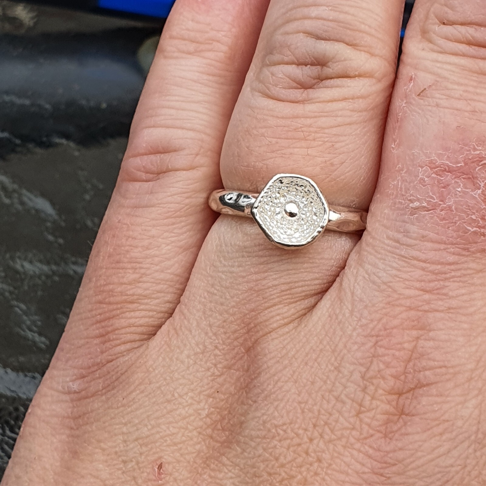 Photo 5 of Sterling Silver Textured Flower Ring Size O1/2 , R349