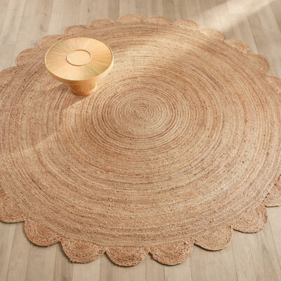 Teppich Jute 100% Handmade Rund Landhaus Hand Geflochten Rustikal Optik