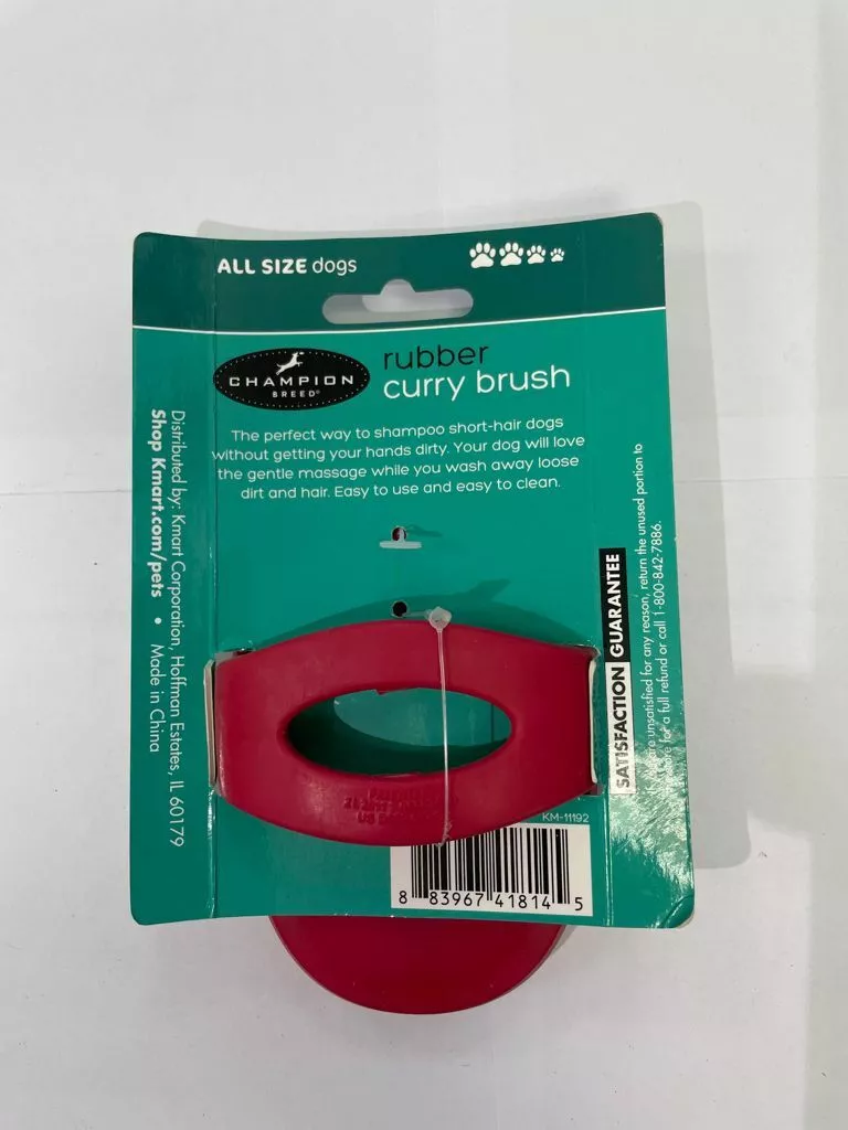 Champion 2in1 Rubber Curry Brush For Dog Groom Bathe All Coat