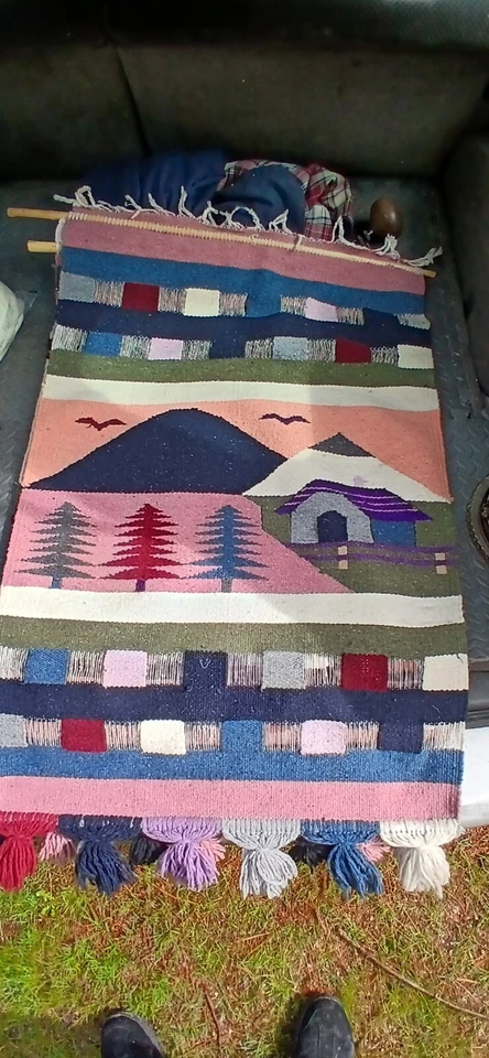 1980’s Southwestern Adobe Woven Textile Wall Hanging Home Decor Fiber 26x40” - Image 2 of 3