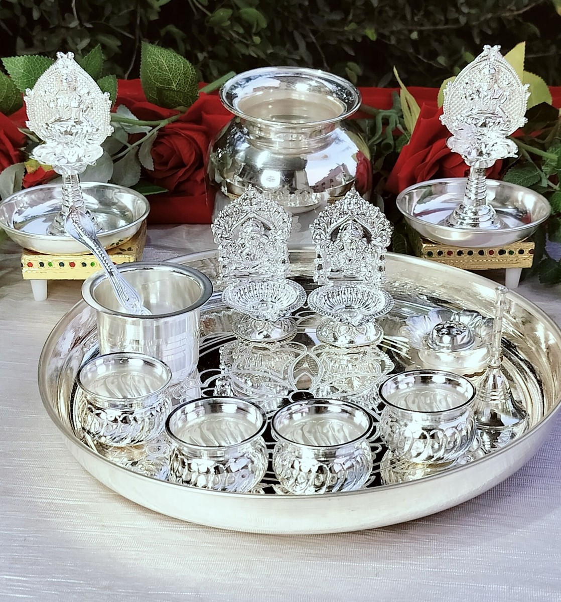 German silver Pooja combo set for house warming pooja party