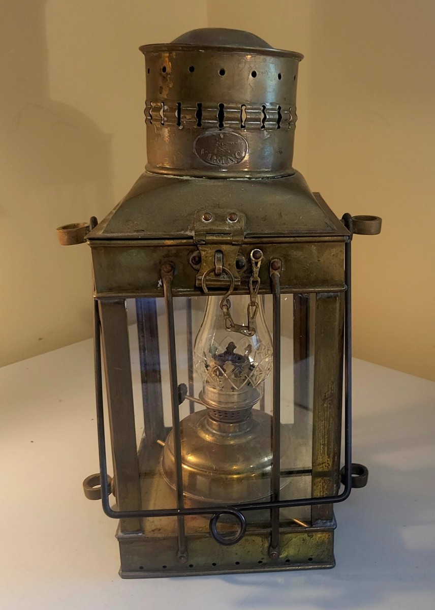 Antique Viking Brass Ship Lantern Nautical Hanging Oil Lamp