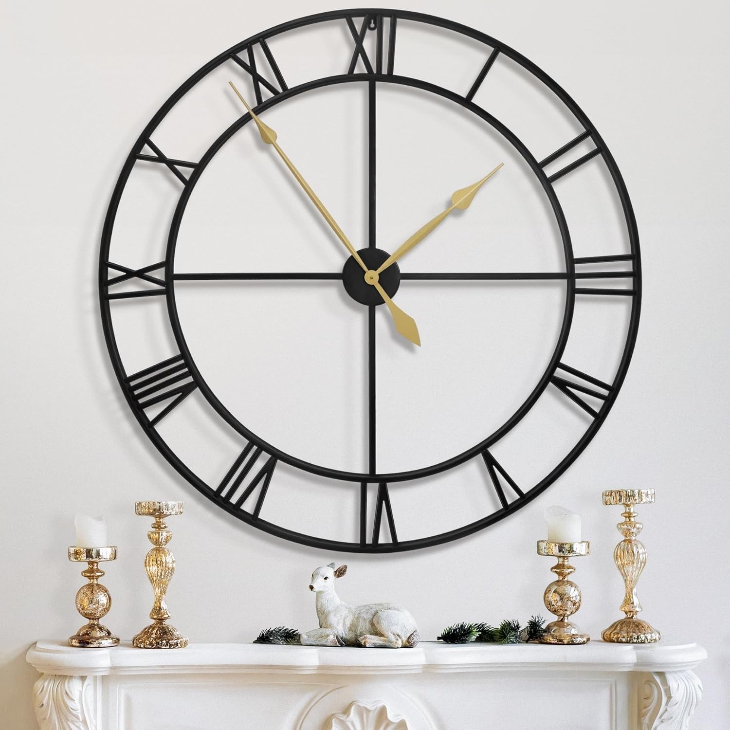40 Inch Extra Large Modern Wall Clock, Oversize Rustic Round Nearly Silent Batte