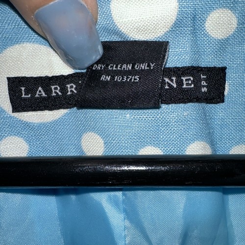 Vintage Larry Levine Womens Blazer Jacket Blue Polka Dot Pockets Linen Blend 6 - Picture 6 of 9