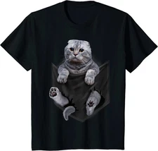 Scottish Fold Cat In Pocket Sweet Cat Animal Gift Youth Unisex T-shirt