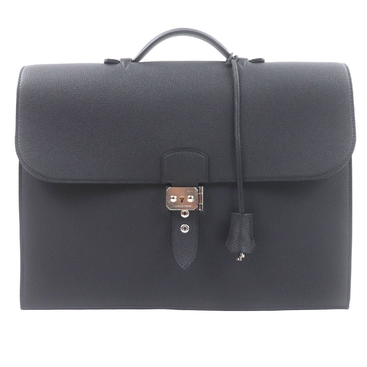 Hermes Sac a Depeches 38 Togo Silver Hd Leather Briefcase Black K Engraved 41270