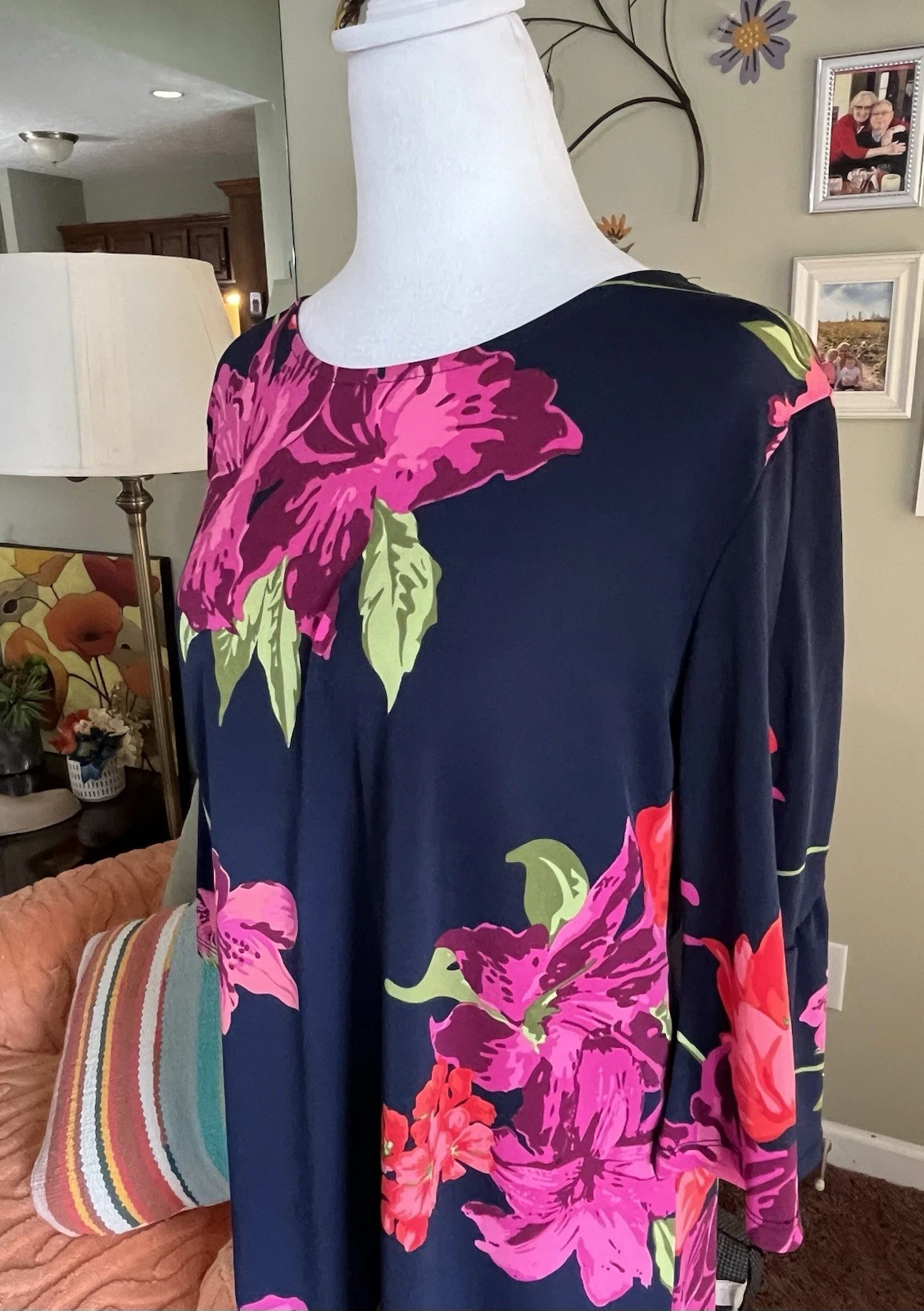 VETEMENTS Abito donna Alexandra + rovere tubino taglia media manica a campana 3 4 blu floreale