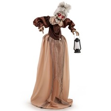 Life-Size Halloween Animatronic Moving and Talking Old Lady Hag Prop with LED