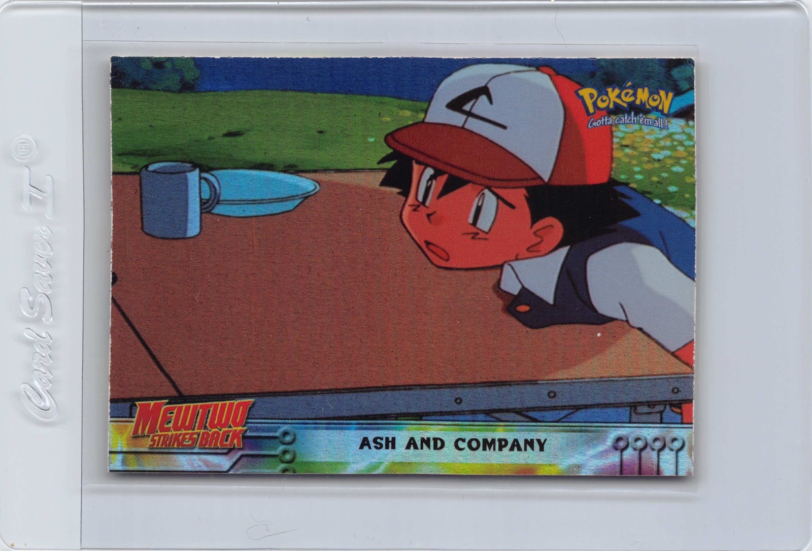 ASH AND COMPANY #9 - RAINBOW HOLO TOPPS BLUE LOGO - MEWTWO SB POKEMON CARD NM